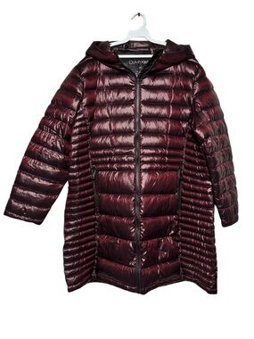 Calvin Klein Down Filled Parka Coat Women Size 2X Red Maroon Quilted Winter